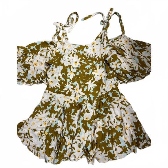 Free People FP One Green Floral “Lucina” Cold Shoulder Boho Mini Dress- Size S - Picture 5 of 9